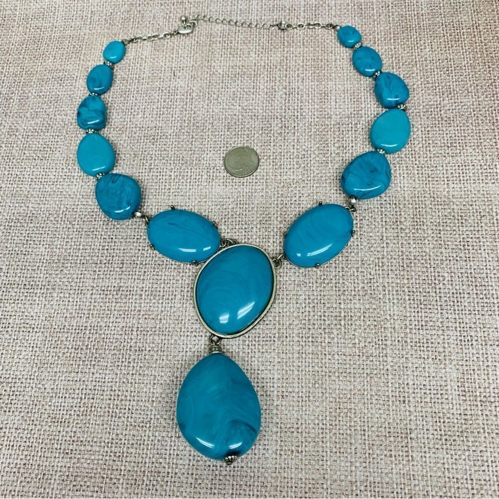 Silver Turquoise Acrylic Beaded Y Necklace